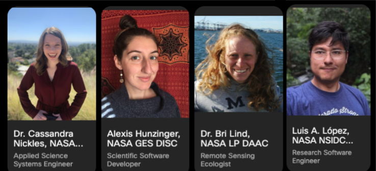 headshots of 4 smiling people. 3 women and 1 man wearing glasses